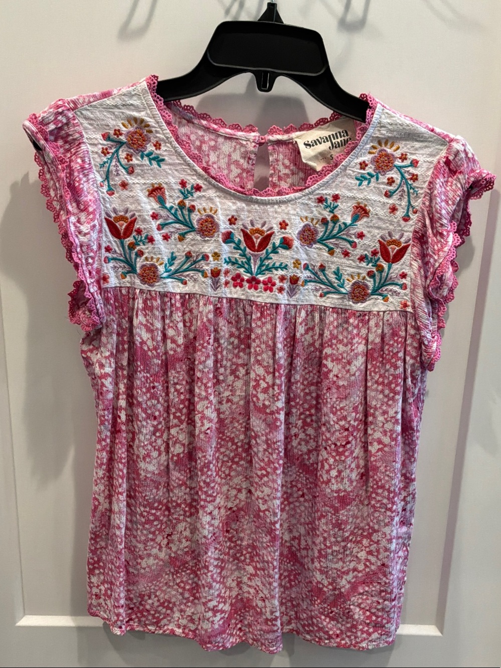 Savanna Jane Pink Floral Embroidered Peasant Tunic